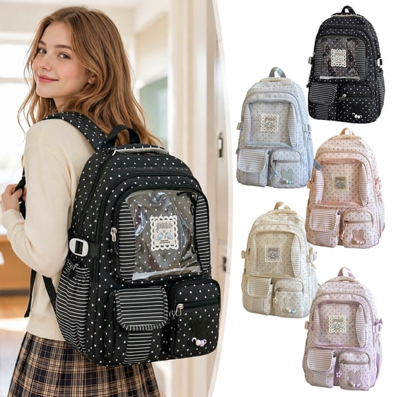 Teen Girls Backpack For School Pastel Striped Aesthetic 90s Style Lightweight Casual Bookbag Daily Shoulder Purse