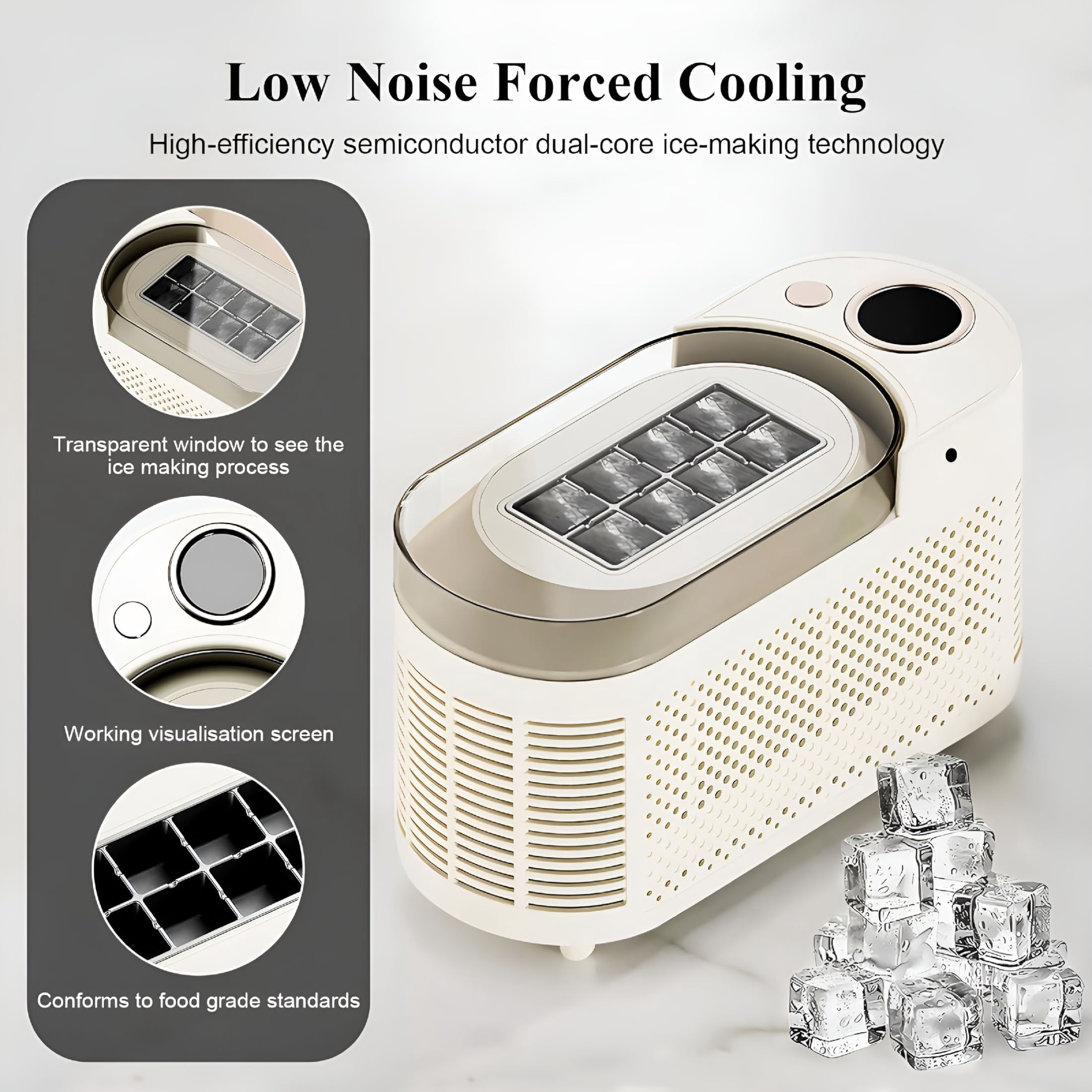 HIBIBUD 2026 New Portable Countertop Ice Maker Machine with Ice Tongs,8 Cubes in 10 Mins,Compact Mini Ice Maker for Home/Camping/Office Bar/Party/Car
