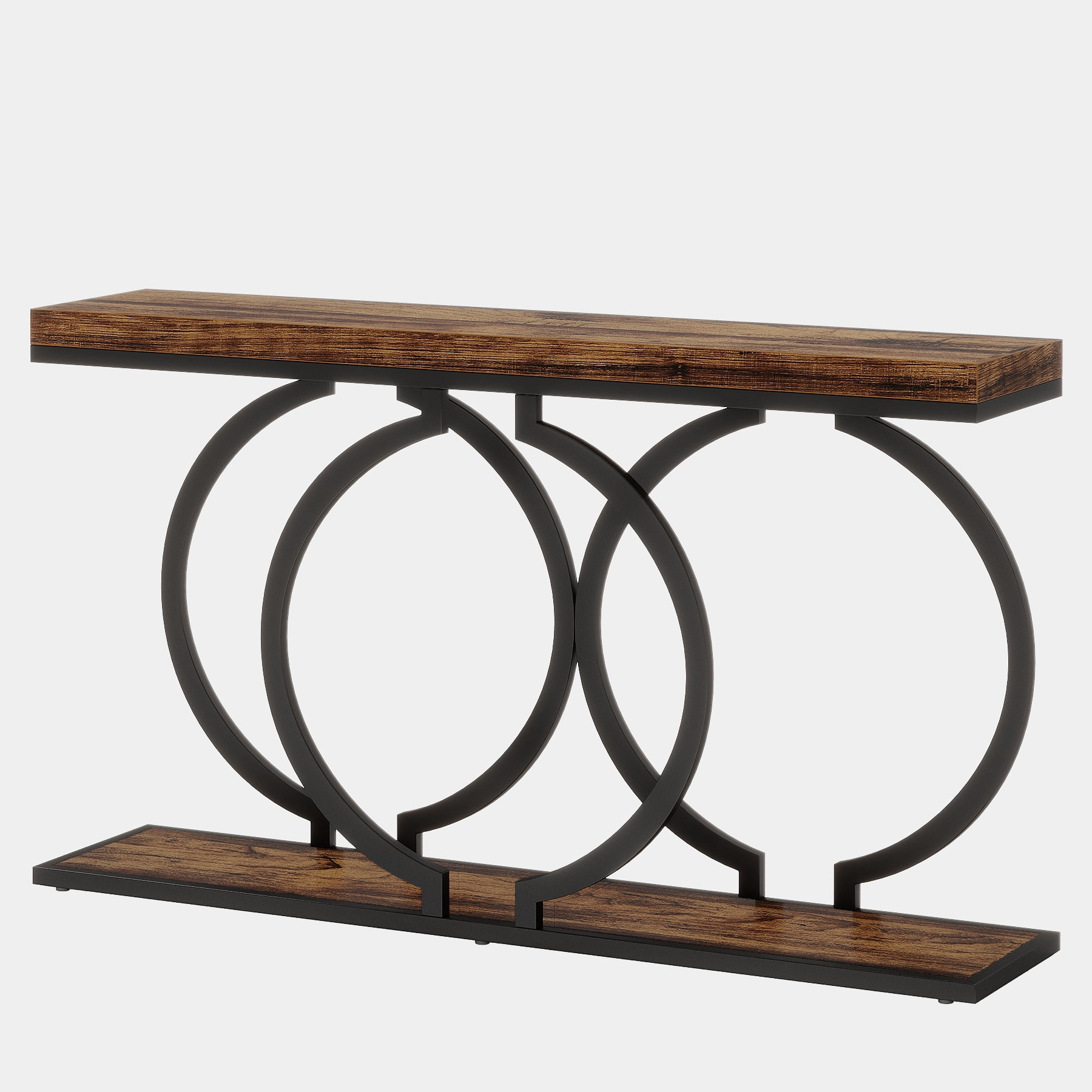 Fnova 55" Console Table, Modern Entryway Table with Geometric Metal Frame, Faux Marble Narrow Long Sofa Table for Living Room, Entrance, Hallway