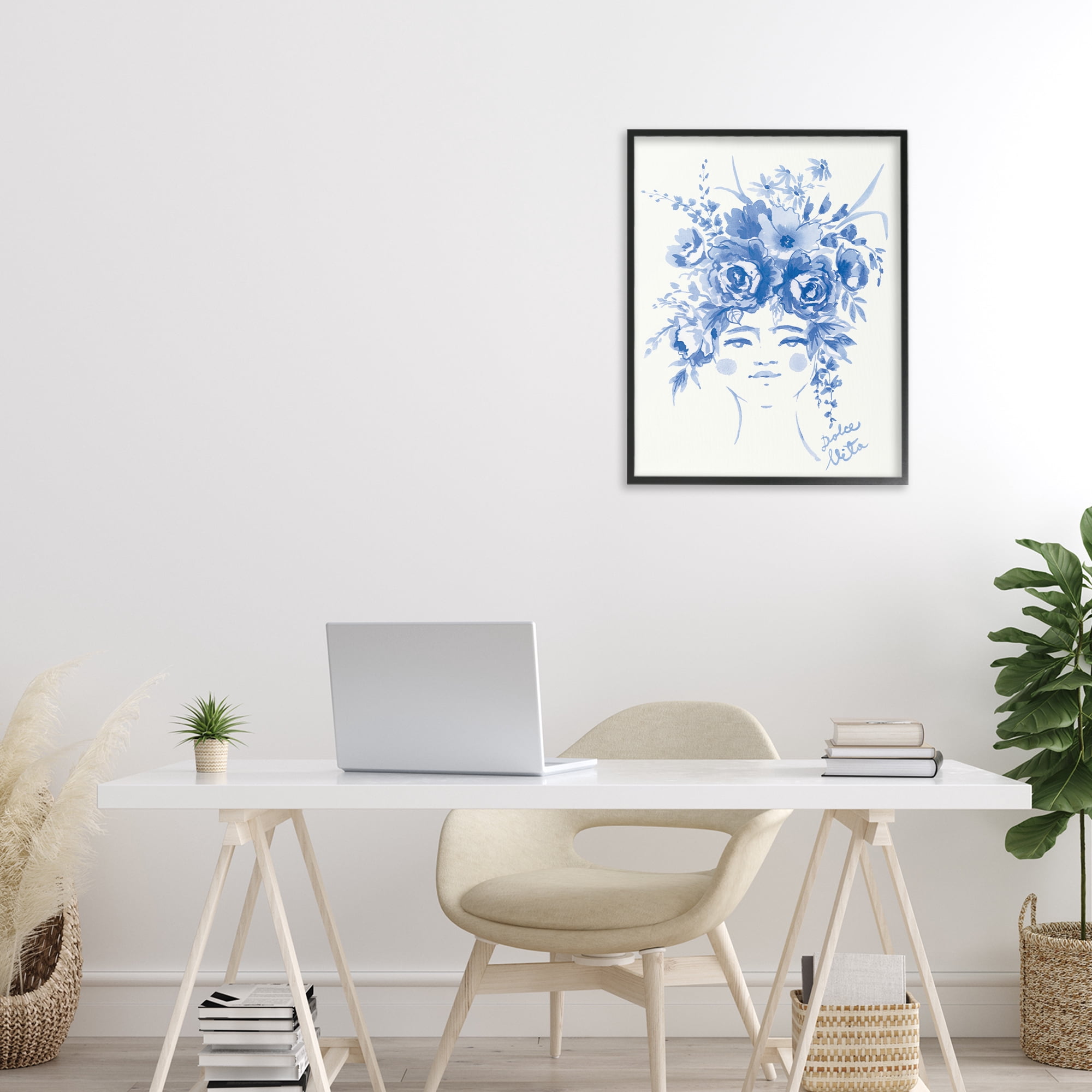 Stupell Industries Dolce Vita Woman with Roses Black Framed Giclee Art, design by Karolina Sato