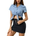 thumbnail image 1 of INSPIRE CHIC Camisa de Mujer de Rayas con Botones y Manga Corta, con Nudo Frontal, Talla M, Azul, 1 of 8