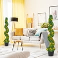 thumbnail image 4 of Gymax 47'' Pre-Lit Artificial Boxwood Spiral Topiary Tree Set of 2 w/ 100 LED Lights, 4 of 10