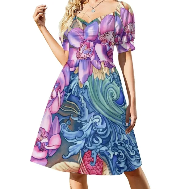Vestido de manga corta Orchid Splash, Vestidos de mujer, vestido de noche para boda
