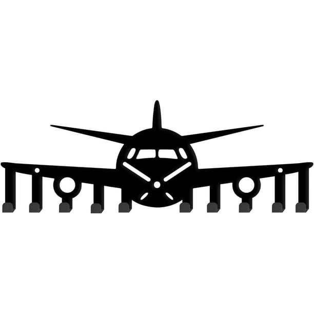Llavero de metal con forma de avión, decorativo, con 10 ganchos, para colgar en la pared, organizador de llaves negro, colgador de correa para perro, ideal para habitación de niño o puerta de entrada.