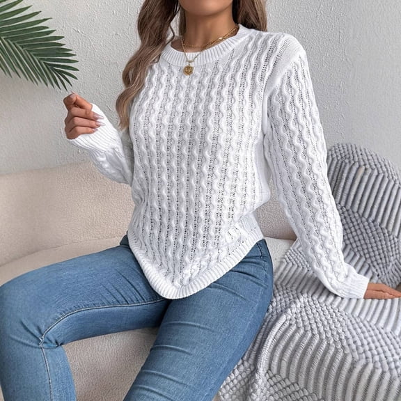 Knit Sleeve Sweater For Women Fall Winter Casual Solid Color Irregular Pullover Mens Warm Shirts Womens Cropped Pullover Sweaters Light Weight Sweater Men Screw Neck Sweater Air Overs Women's Pullover