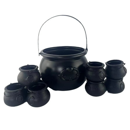 CASAFUN Halloween Trick or Treat Black Witch Jar Bucket 9Pcs,Candy Basket and Buckets for Trick or Treating, Halloween Pails with Handle for Kids Halloween Party Favors Supplies Props