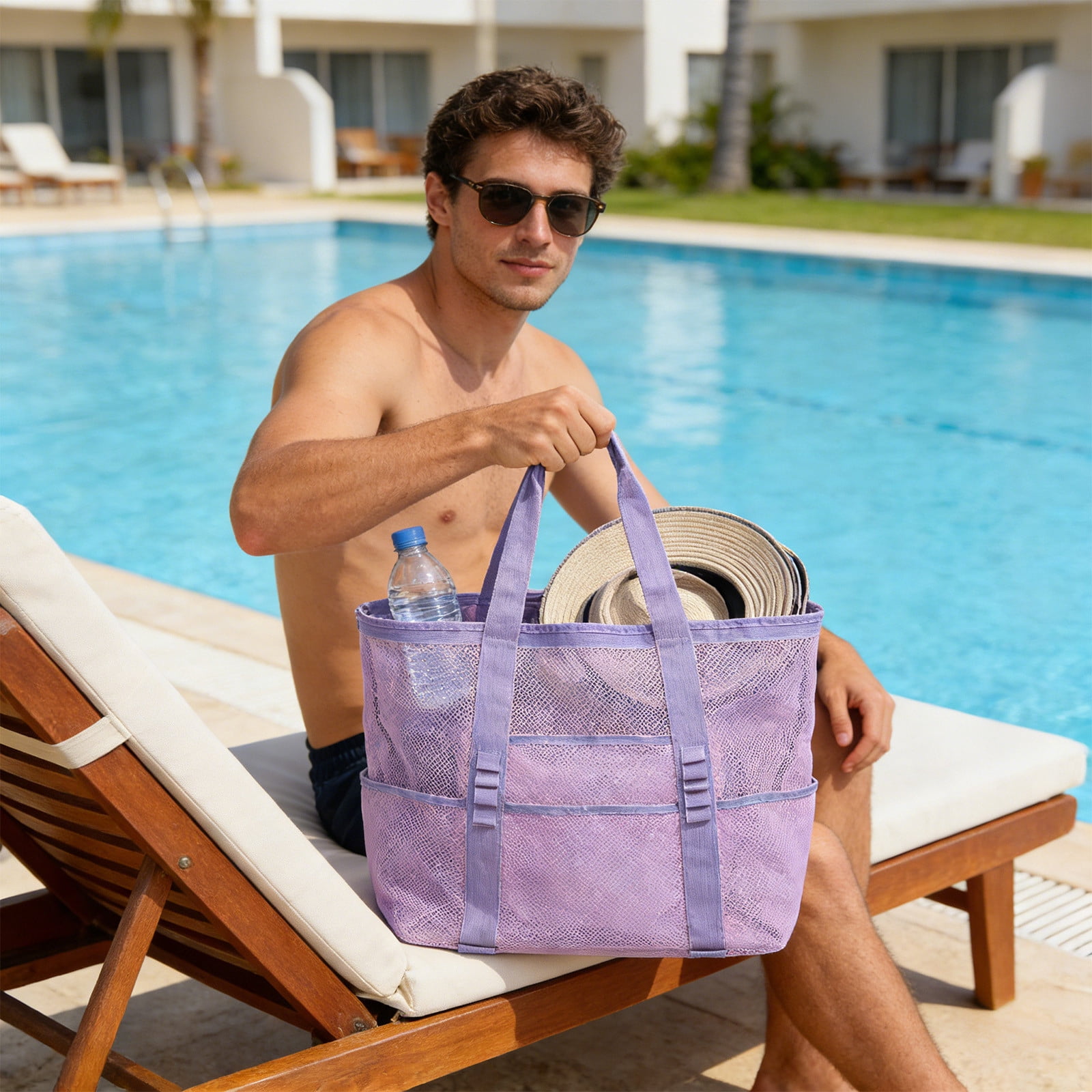 Mesh Tote Beach Bag Large Capacity Pool Toy Storage Organizer Bathroom Toiletries Travel Bag Breathable Carryall