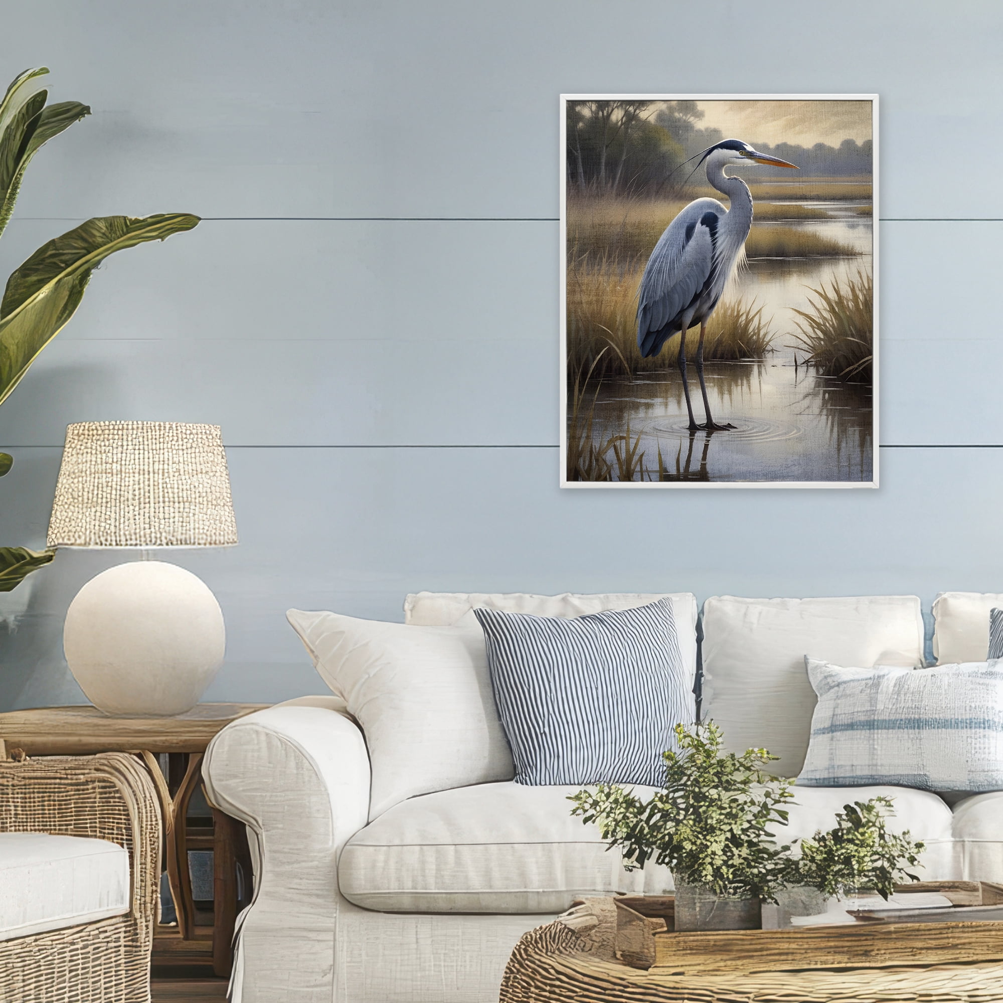 Stupell Industries Heron in Serene Marshlands White Framed Giclee Art, design by Susan Arnot