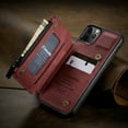 thumbnail image 1 of CaseMe Back case Card Slot Retro Matte Synthetic Leather Wallet Zipper Stand Cover for iPhone 12 Pro (Wine Red), 1 of 9