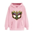 thumbnail image 3 of VBTAPA Mardi Gras Graphic Hoodies for Women Loose Casual Hoody Tops Carnival Themed Print Hooded Sweatshirt with Kangaroo Pocket Pink M, 3 of 6