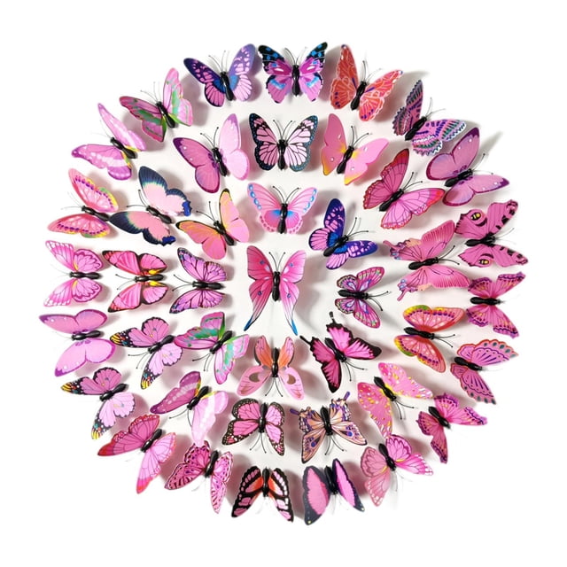 200 piezas de mariposas voladoras 3D para decoración de pared, calcomanías de mariposas para pared, pegatinas de mariposas Rosa