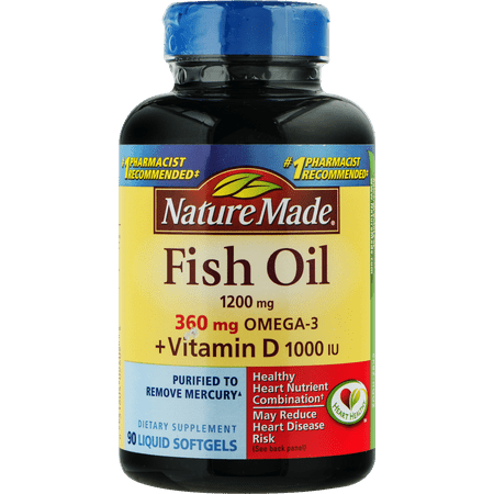 Nature Made Fish Oil 1200mg 360mg Omega-3 + Vitamin D 1000 IU Softgels