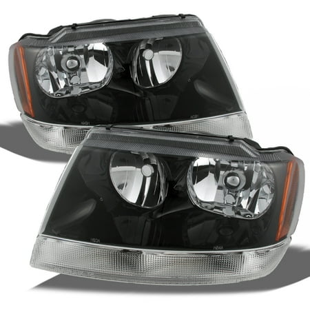 Fit 99-04 Jeep Grand Cherokee Replacement Black Headlights Headlamps L +