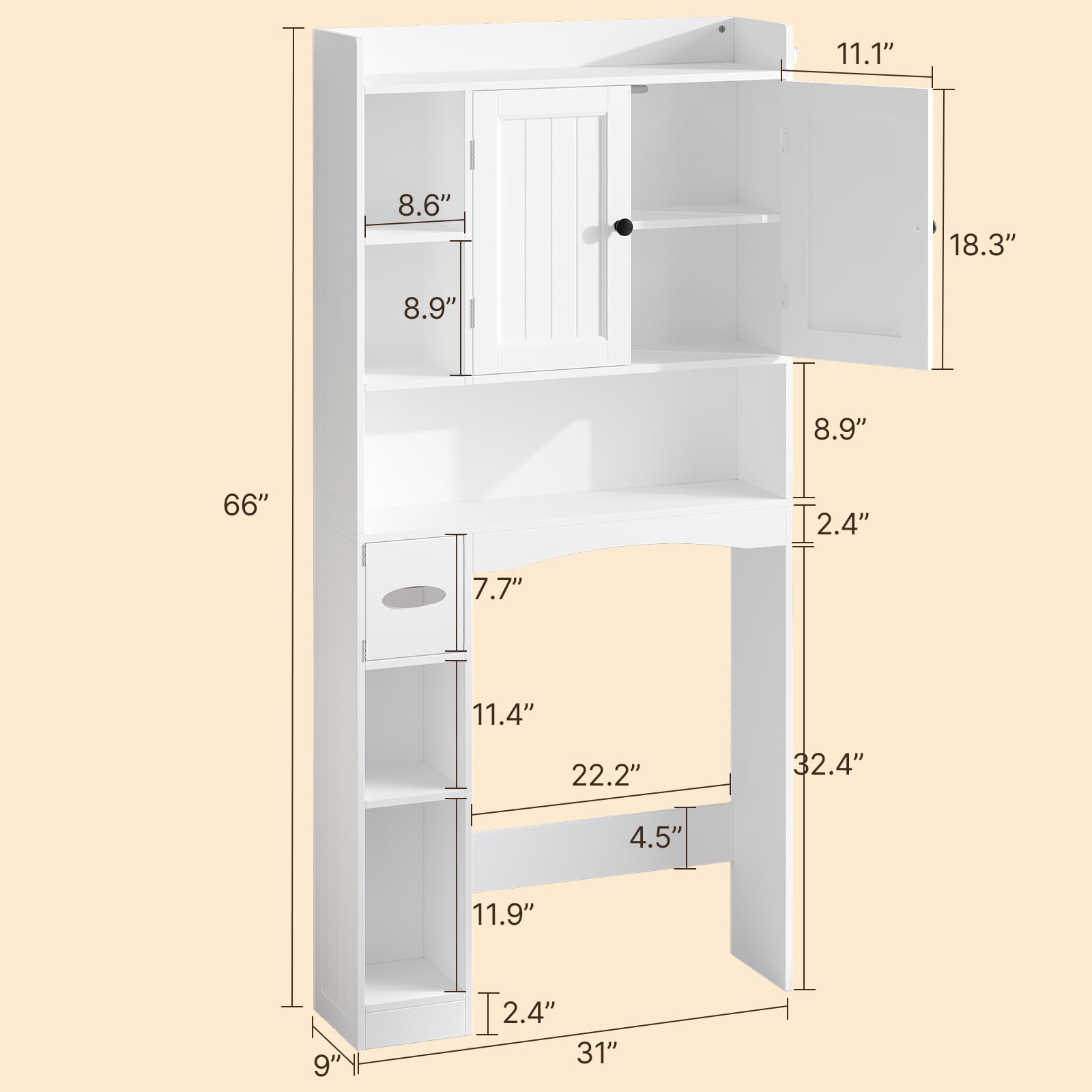 Over the Toilet Storage Cabinet, Asofer Bathroom Space Saver Organizer above Toilet with 7 Shelf & 2 Door for Laundry, White