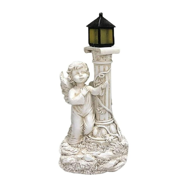 Almencla Angel Solar Garden Statue Angel Statue with Solar Light for Patio Porch Lawn Left