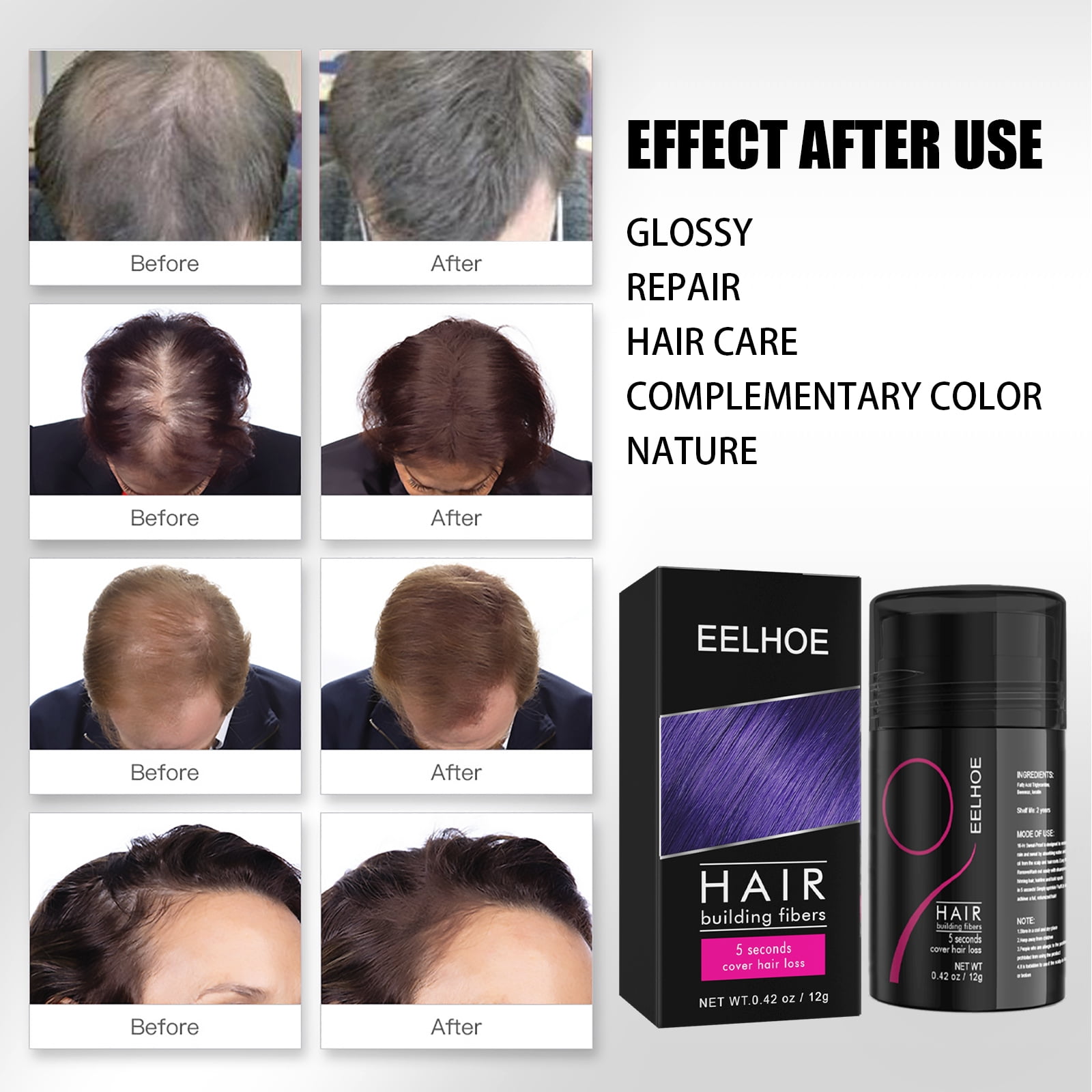 Alvantor Dark Brown Hair Building Fibers Powder for Thinning Hair, 0.42 oz - Instant Volume & Concealment for Men & Women