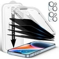 thumbnail image 1 of 4 Pack Privacy Screen Protector for iPhone 14[6.1 inches] With 2 Pack Camera Lens Protector, [Drop Protection] 9H Hardness Scratch Resistant Tempered Glass Film, Easy to install, 1 of 5