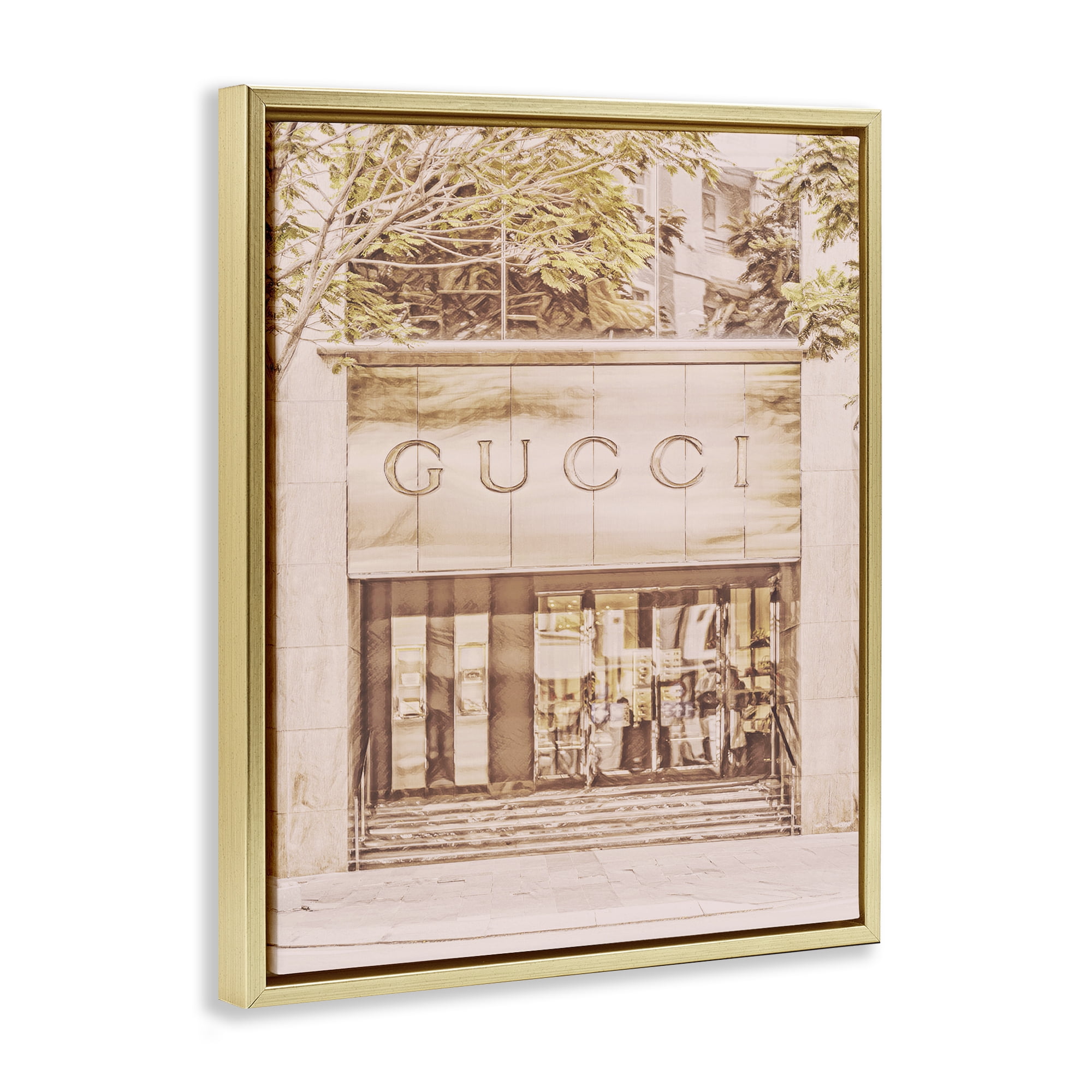 Stupell Industries Pink Designer Storefront Buildings & Architecture Painting Gold Floater Framed Canvas Art Print Wall Art, 17 x 21