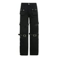 thumbnail image 1 of Pantalones cargo punk de pierna ancha y recta para mujer - Ropa gótica urbana, bolsillos, 1 of 7