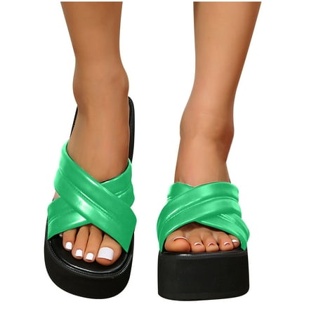 

Summer Fashion Cross Straps Thick Bottom Non-slip Wedge Slippers