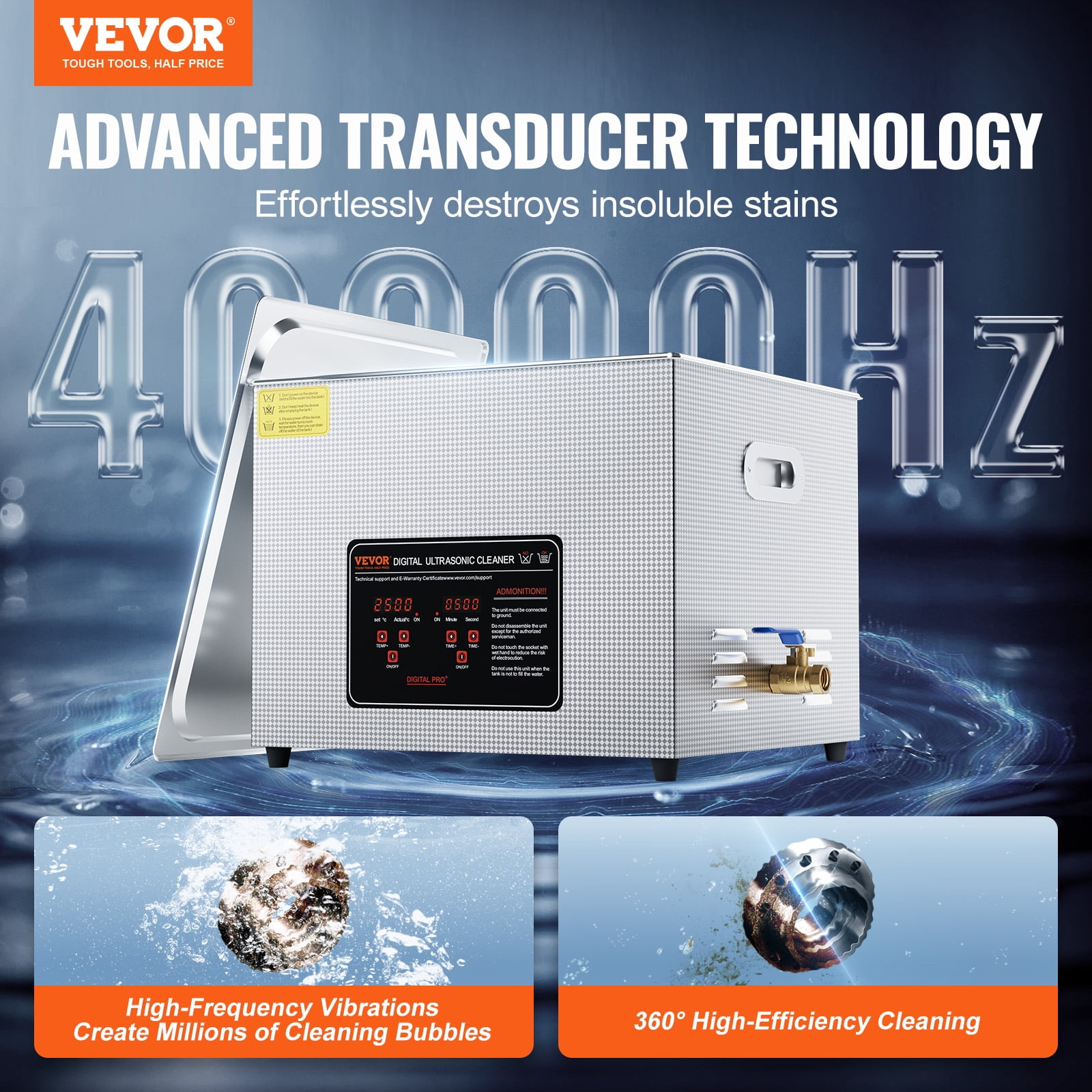 VEVOR Ultrasonic Cleaner, 15L Professional 360W Cleaning Machine with Timer & Heater, 40kHz Digital Ultrasonic Cleaner with Basket for Watch Glasses Jewelry Retainer Industrial Parts Tools