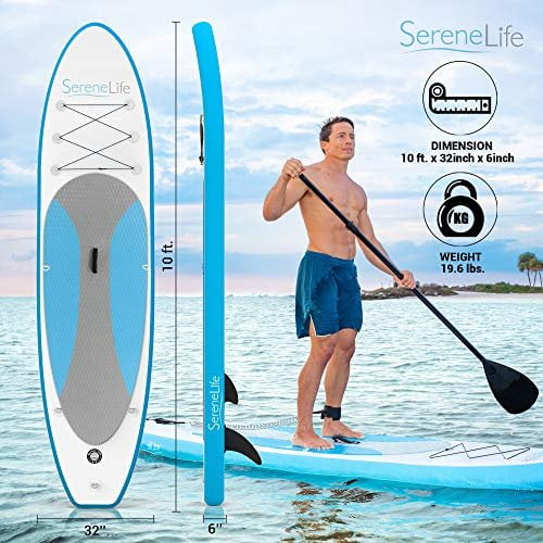 SereneLife 11 Inflatable Stand Up Paddle Board with Detachable Seat  SUP Paddleboard Set, Rolls Up for Easy Storage and Transport, Non-Slip EVA Deck Pad, 30" Wide Design, 275 lbs. Capacity