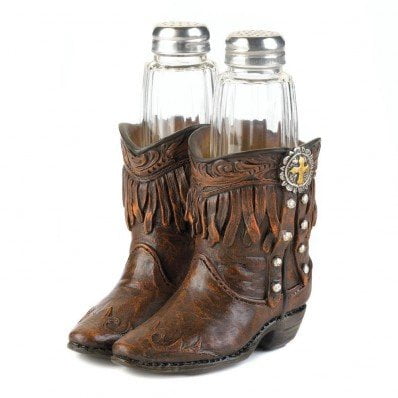 Cowboy Boots Shaker Set, Add a little whimsy and spice to your home on the range with this cowboy boot shaker set. The glass and iron salt and pepper shakers fit snugly.., By Tom Co,USA