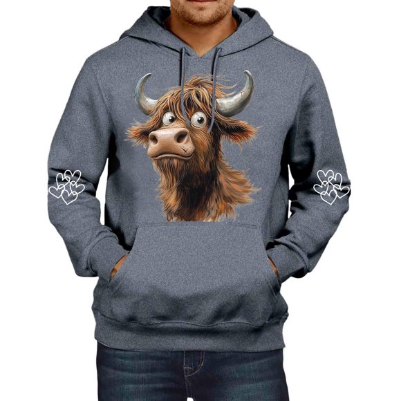 Men's Floral Cattle Print Hooded Sweatshirt Autumn Winter Warm Long Sleeve Casual Pullover Top Comfortable Soft Fabric