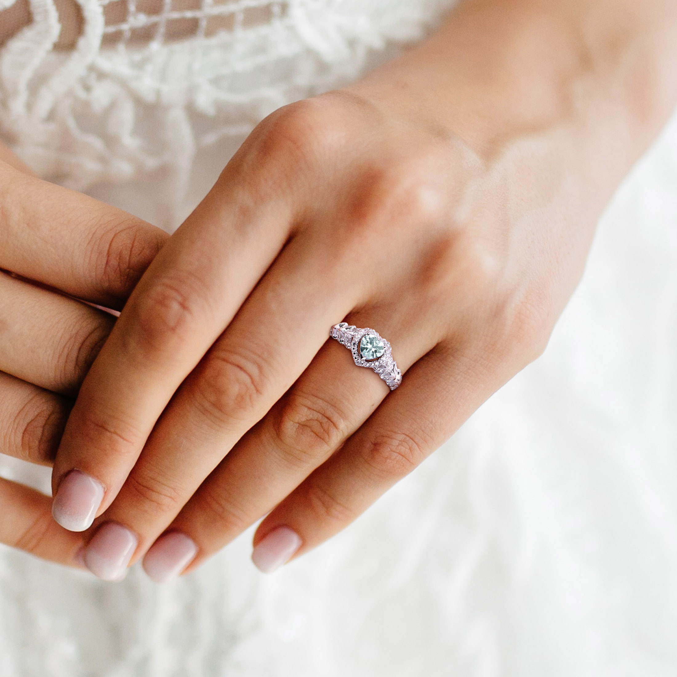 Everly Women's Aquamarine 10k White Gold Ring