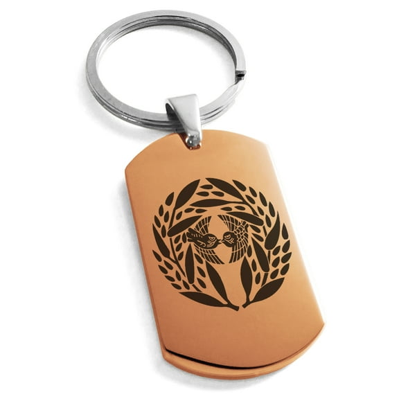 Stainless Steel Yagyu Samurai Crest Engraved Dog Tag Keychain Keyring