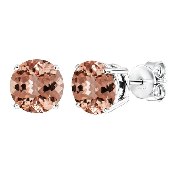 Sterling Silver with Morganite Stud Earring