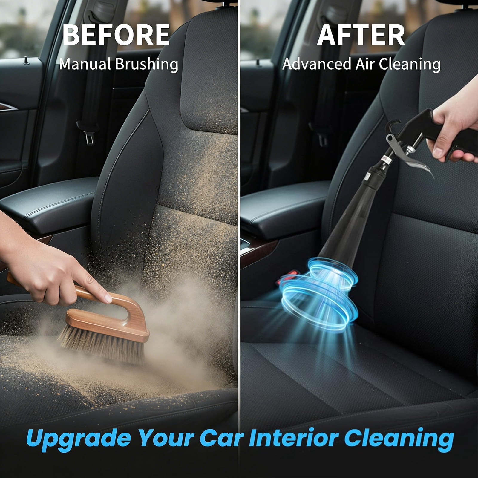 Dry Cleaning Gun, Air Powered Car Interior Cleaning Tool, Vortex Airflow Air Compressor Gun for Auto Detailing Seats Carpets Vents