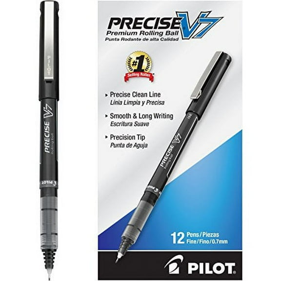 Pilot Precise V7 Roller Ball Stick Pen Precision Point Ink.7mm Pack of 12 Black (35346)
