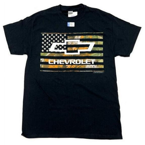 Buck Wear Chevy Bowtie Camo American Flag Black T-Shirt - M
