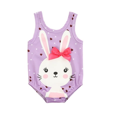 

Musuos Baby Girls Bathing Suit Cartoon Bunny Print Sleeveless One Piece Swimwear