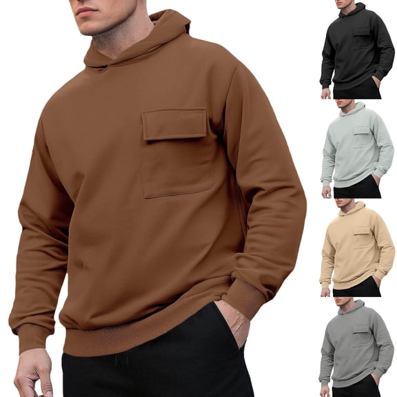 Yyuenw Mens Hoodie Long Sleeve Loose Fit Solid Hooded Sweatshirts Casual Athletic Running Pullover with Pocket