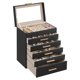 thumbnail image 1 of SONGMICS Caja de Joyas, Caja Joyero de 6 Niveles, para Gafas de Sol, Joyas Grandes, Tapa de Cristal, 5 Cajones, Negro Grafito y Dorado, 1 of 5