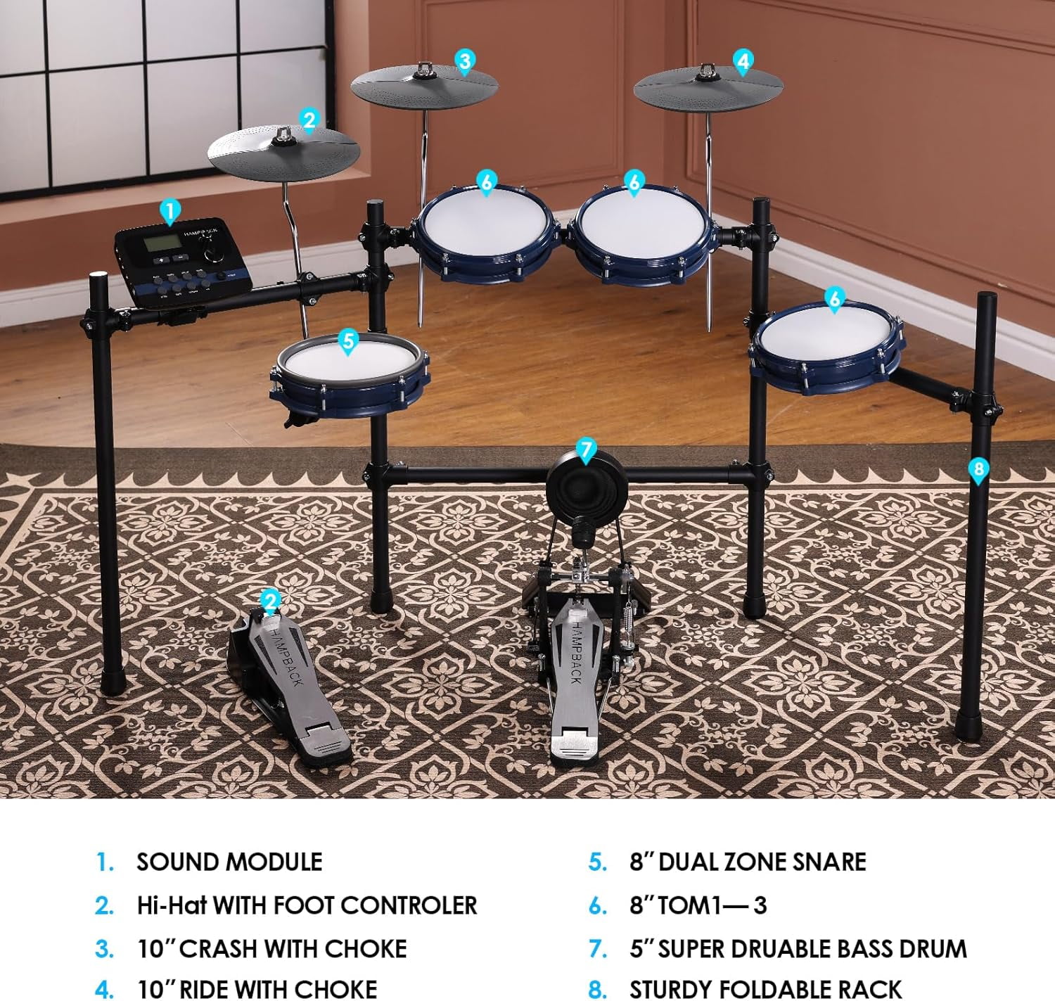 ACE-301 Electric Drum Sets for Adult, Quiet Mesh Pads, Cymbals With Choke, 15+10 Drum Kits and 329 Sounds, USB MIDI, Recording Function, Advance Level