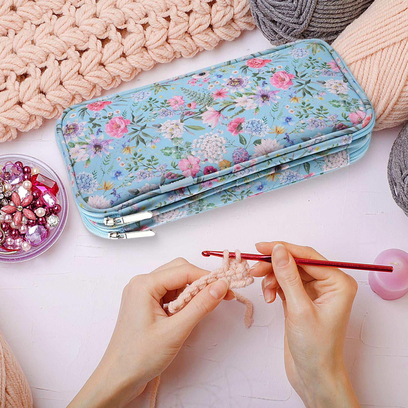 HOMYL Crochet Hook Case, Knitting Bag, Sewing Accessory Organizer, Waterproof, Easy to Blue