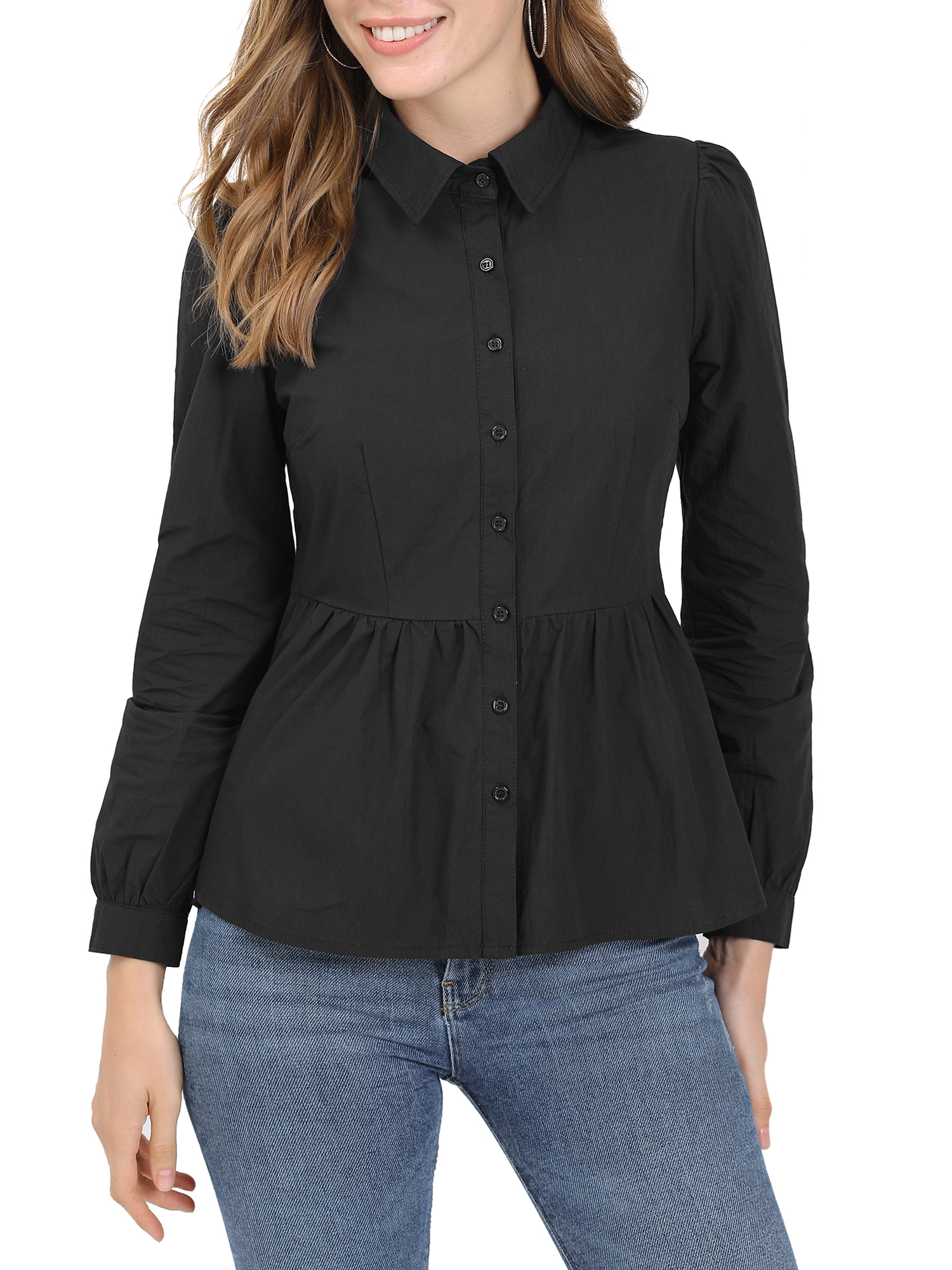Puff Sleeve Cinched Waist Button-Down 