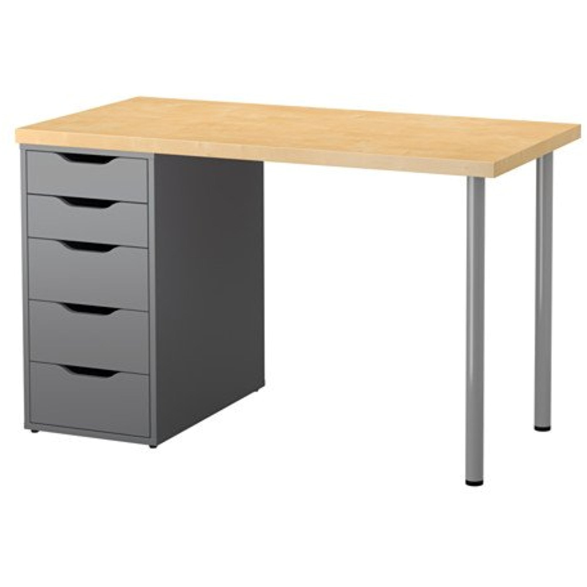 Ikea Computer Table with drawers, birch, gray 47 1/4x23 5/8 ", 6202.