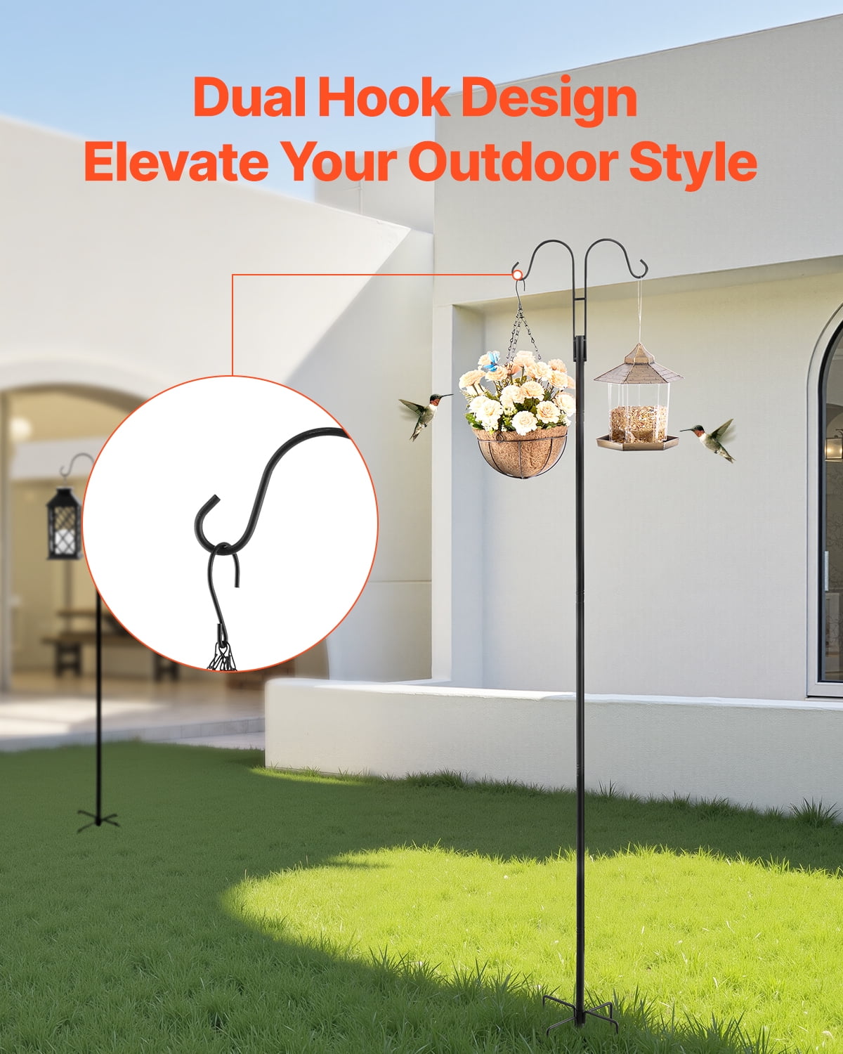 VEVOR Double Shepherds Hooks for Outdoor, 8 Pack 76 Inch Heavy Duty Bird Feeder Pole, 3/4 Inch Thick Garden Hooks for Hanging Hummingbird Feeder, Plant Baskets, Solar Light Lanterns,Wind Chimes