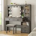 thumbnail image 2 of Vanity Set with Mirror and Lights Vanity Desk with 4 Wooden Drawers & 3-Tier Storage Shelf & Charge Station Farmhouse Vanity Dressing Table for Girl, Stool Not Included, Dark Rustic Oak, 2 of 7