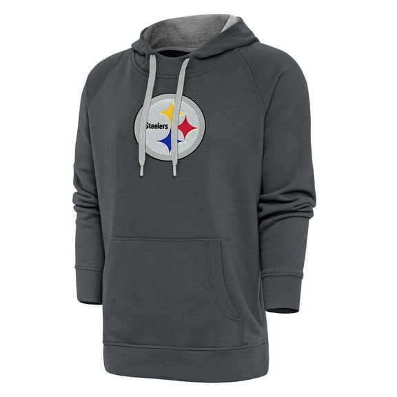 Men's Antigua Charcoal Pittsburgh Steelers Victory Chenille Pullover Hoodie