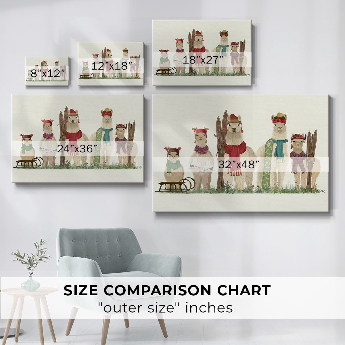 Llama Family Winter Sports- Gallery Wrapped Canvas