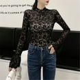 thumbnail image 5 of Yokua Women's Turtleneck T-shirt Stretch Lace Bottoming Shirt Long Bell Sleeves Tops, 5 of 17