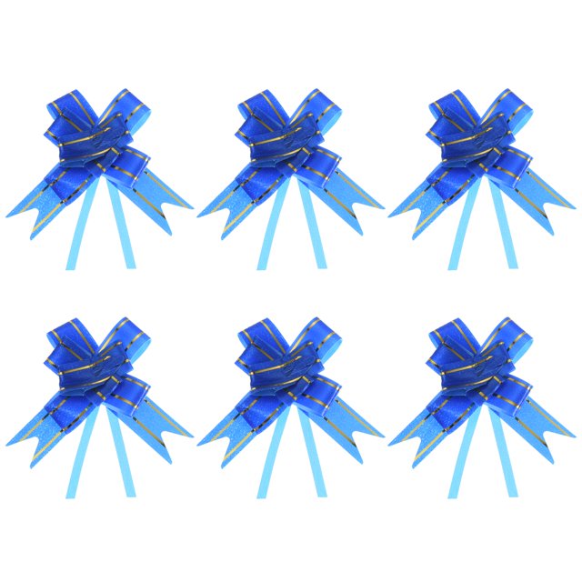 Unique Bargains 10 Inch Pull Bows Ribbon Gift Wrapping String Gold Thread Style Decorative Bow Tie Blue 100 Pack