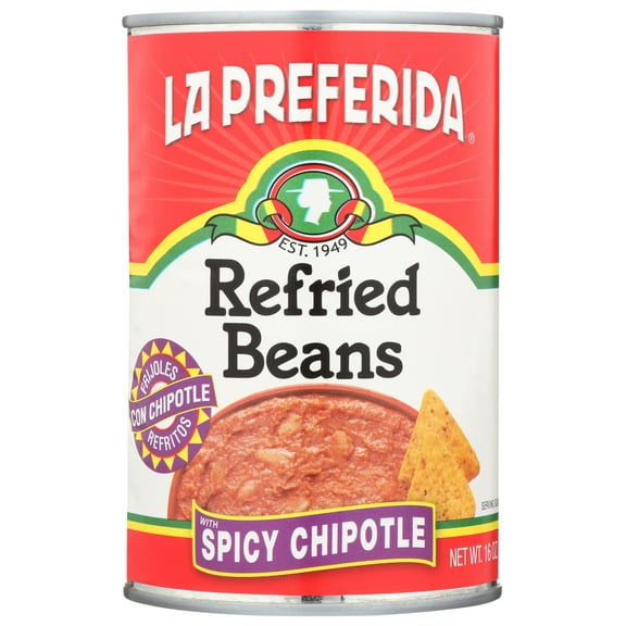 Pack of 12, La Preferida Spicy Chipotle Refried Beans, 16 oz