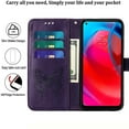 thumbnail image 2 of For Motorola MOTO G Stylus 5G (2021) Case, Magnetic Folio Butterfly Embossed Wallet Case, Premium Leather Wrist Strap Credit Card Holder Slots Kickstand Shockproof Cover, Purple, 2 of 5