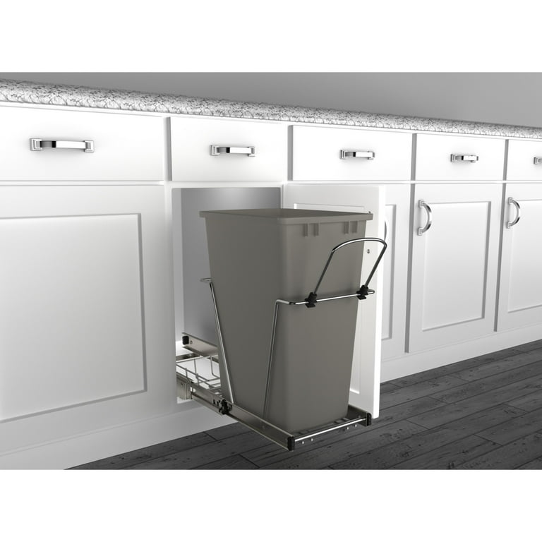 Rev-A-Shelf Pull Out Trash Can 35 Qt for Kitchen Cabinets, White